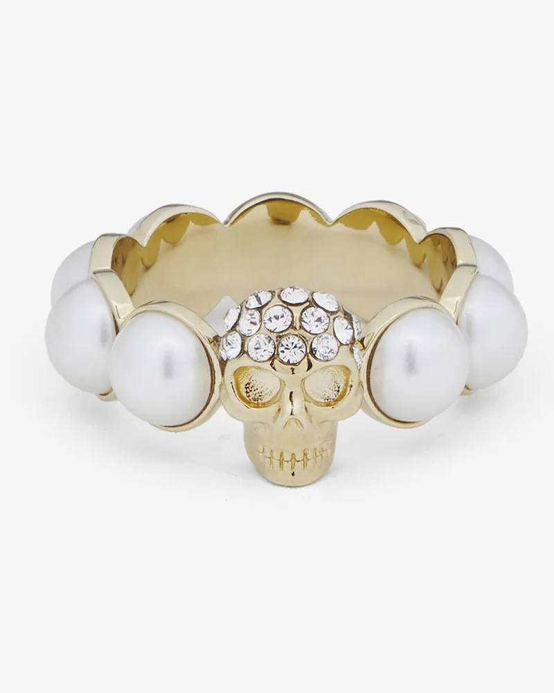 Alexander McQueen Skull and Pearl Ring - Item 836481J16PP1953 Blassgold