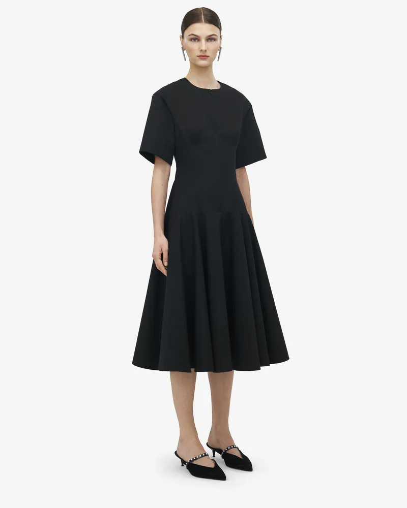 Alexander McQueen Midikleid aus Baumwollpopeline - Item 838884QAAAY1000 Schwarz