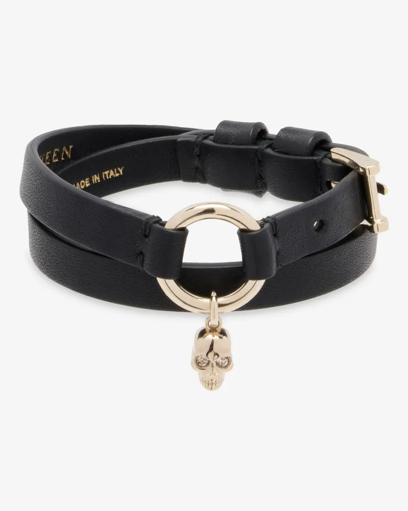 Alexander McQueen Doppeltes Wickelarmband mit Skull-Ring-Detail - Item 8571481AAWH1000 Schwarz