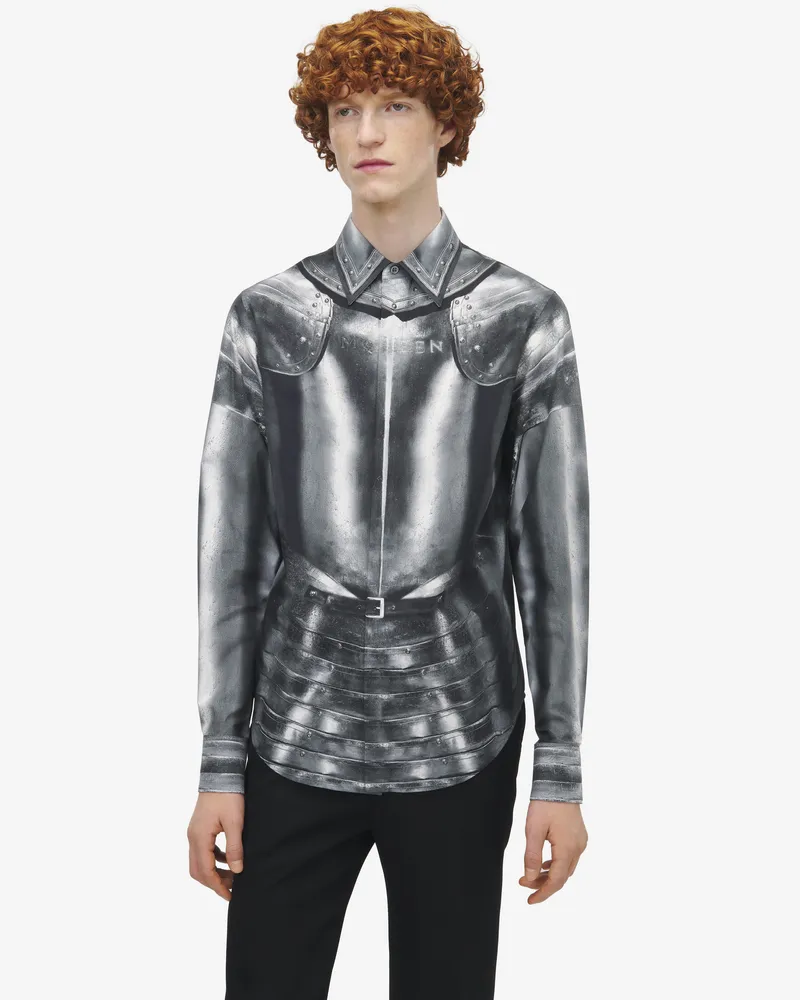 Alexander McQueen Popeline-Hemd mit Armour-Print - Item 839309QOABO1278 Grau