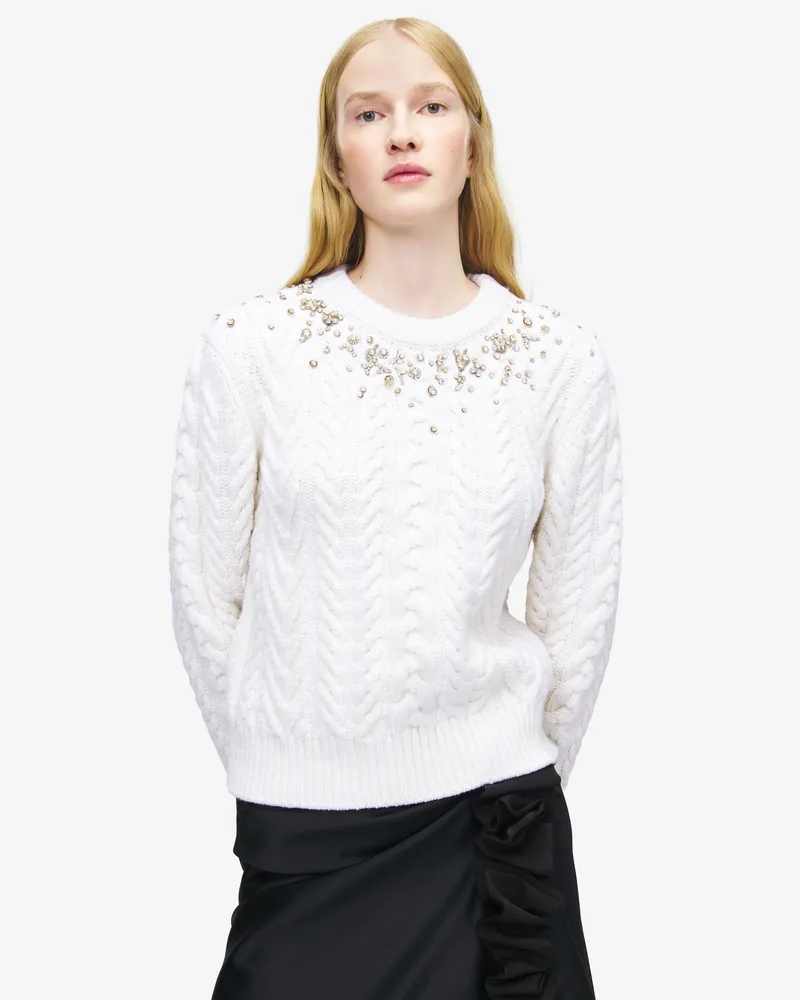Alexander McQueen Pullover aus Zopfmusterstrick mit Kristall-Stickerei - Item 852190Q1BFR9006 Elfenbeinfarben