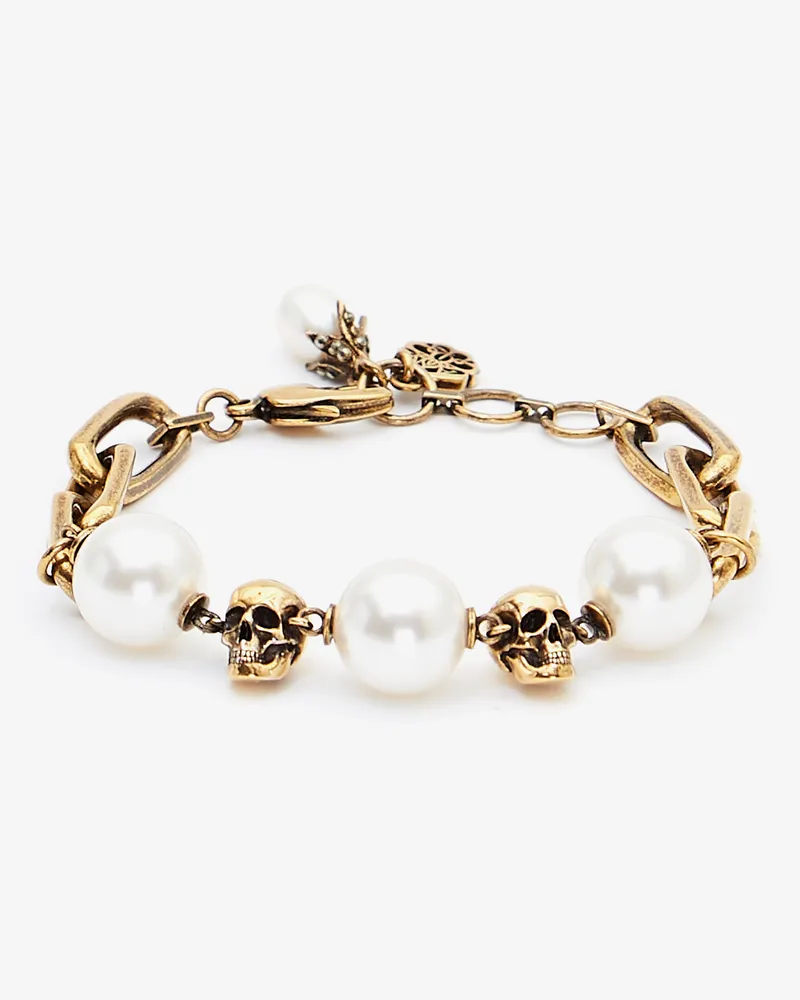 Alexander McQueen Kettenarmband mit perlenähnlichem Skull-Detail - Item 855397J160Z4040 Antikgold