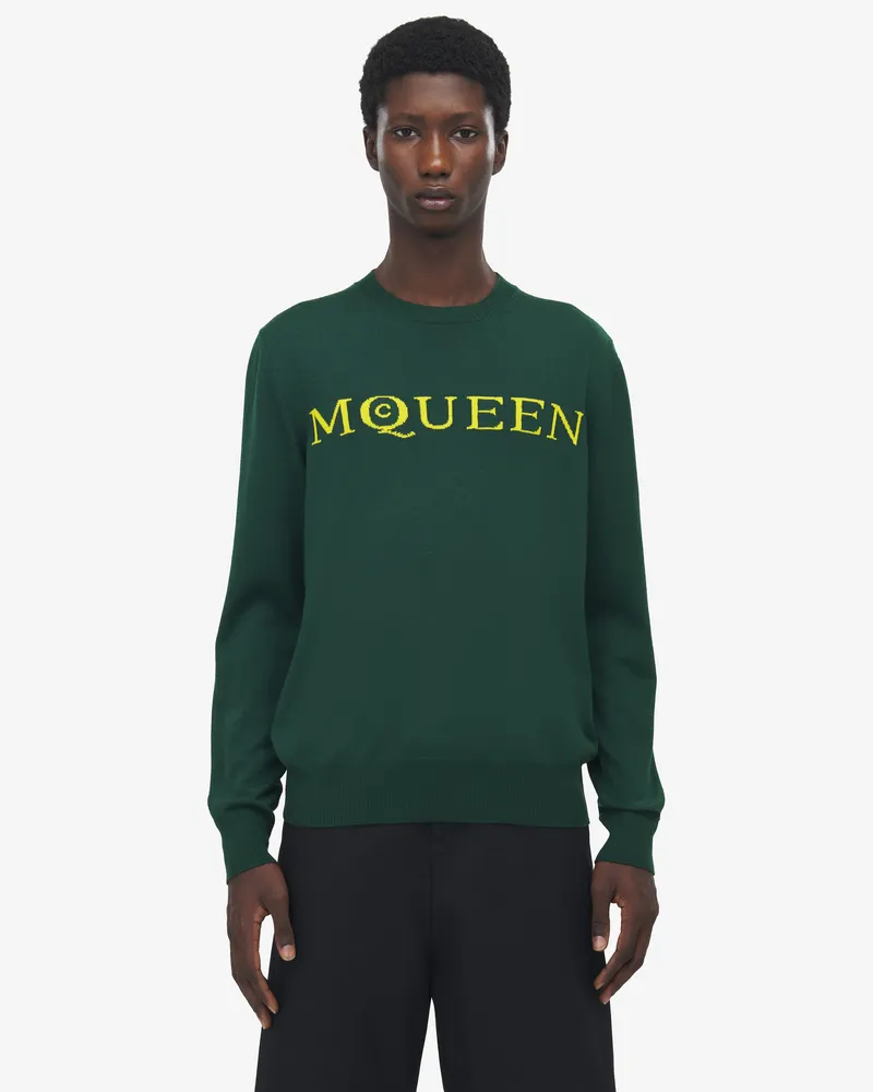 Alexander McQueen Pullover aus Merinowolle mit McQueen Logo - Item 839681Q1BEB3068 Grün