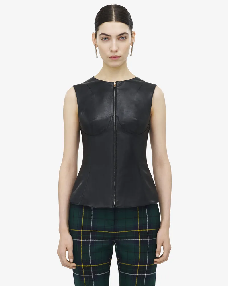 Alexander McQueen Ärmelloses Leder-Top - Item 838612Q5APU1000 Schwarz