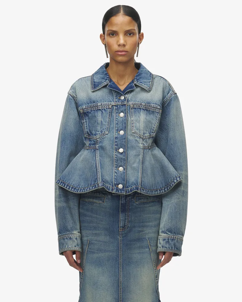 Alexander McQueen Stonewash Denim Jacke mit Schößchen - Item 826755QMADF4315 Indigo
