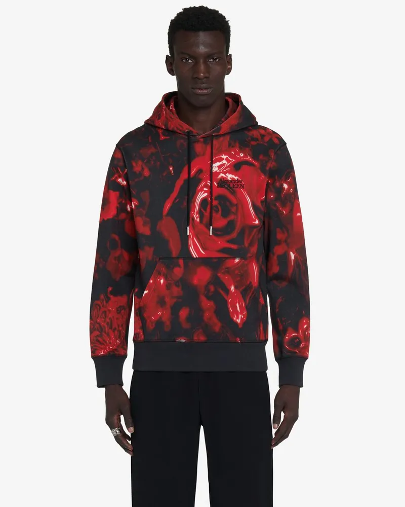 Alexander McQueen Kapuzensweatshirt mit Wax Flower-Print Schwarz