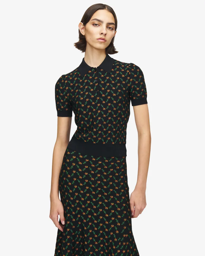 Alexander McQueen Blumen-Jacquard-Poloshirt - Item 858367Q1BGG1417 Schwarz