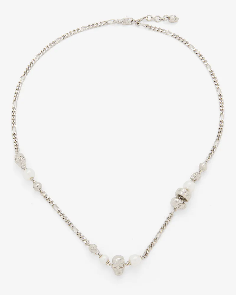 Alexander McQueen Skull and Pearl Necklace - Item 836692J16PA1906 Palladium