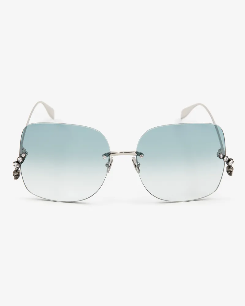 Alexander McQueen Sonnenbrille mit Schmuckverzierung und Totenkopfanhänger Antiksilber