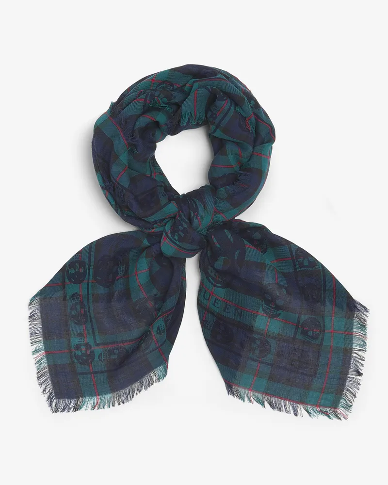 Alexander McQueen Tartan Skull Foulard - Item 8374734129Q4168 Navy
