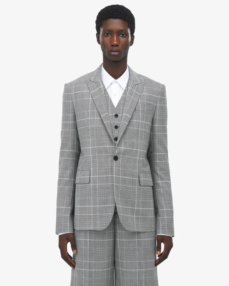 Alexander McQueen Einreihige Prince of Wales Jacke - Item 826356QUACY1352 Elfenbein