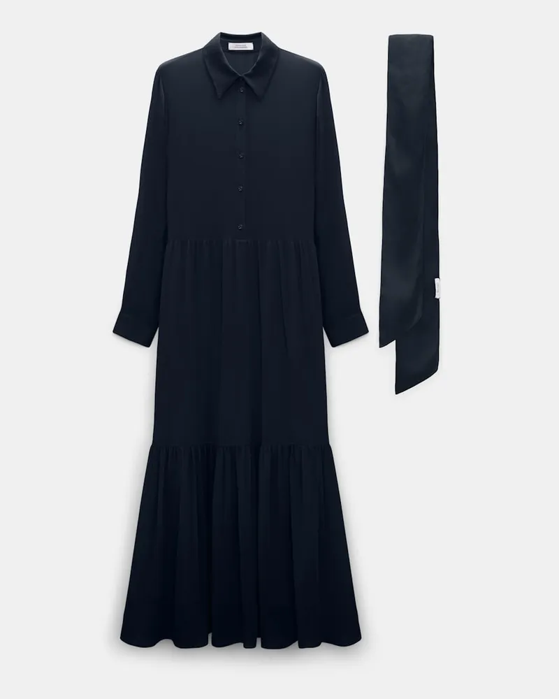 Dorothee Schumacher Bodenlanges Kleid aus Viskose-Georgette mit separatem Schal Blau