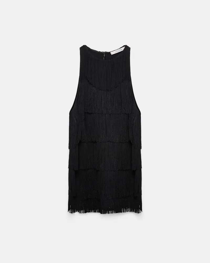 Dorothee Schumacher Punto Milano Top mit Allover Fransen Schwarz