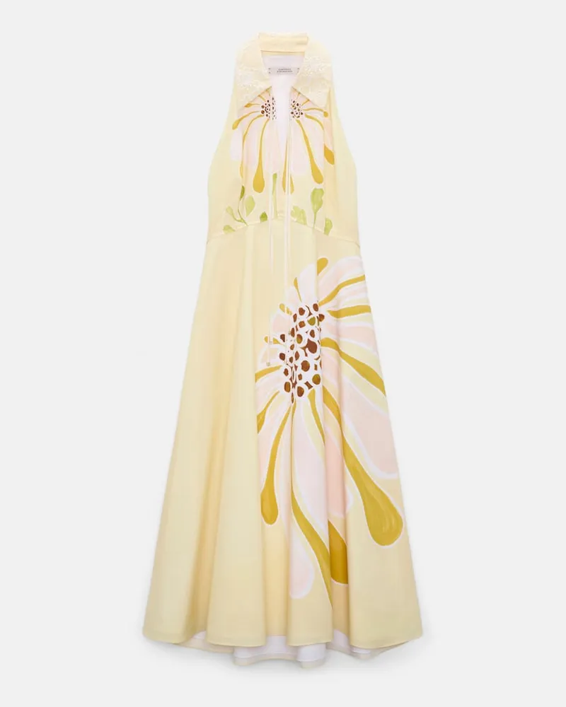 Dorothee Schumacher Midi-Kleid mit floralem Signature Print aus Baumwoll-Popeline Gelb