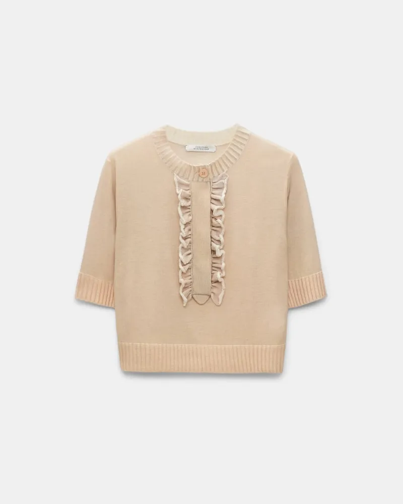 Dorothee Schumacher Woll-Kaschmir Pullover mit Volants Beige