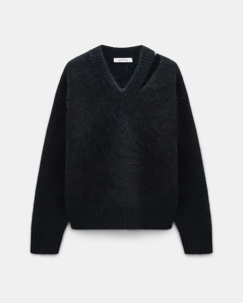 Dorothee Schumacher Fluffy Pullover mit V-Ausschnitt aus Merino und Kaschmir Schwarz
