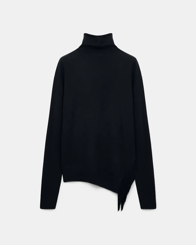 Dorothee Schumacher Rollkragenpullover aus Merino und Kaschmir mit Fransen Schwarz