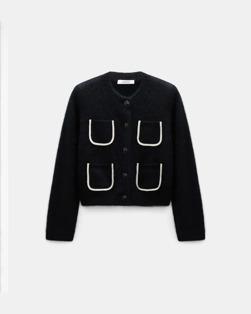 Dorothee Schumacher Fluffy Cardigan mit Taschen  aus Merino und Kaschmir Schwarz