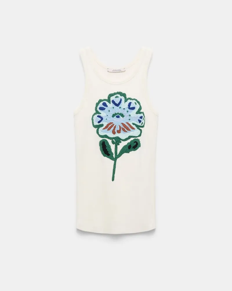 Dorothee Schumacher Geripptes Top mit Blumenstickerei Blau