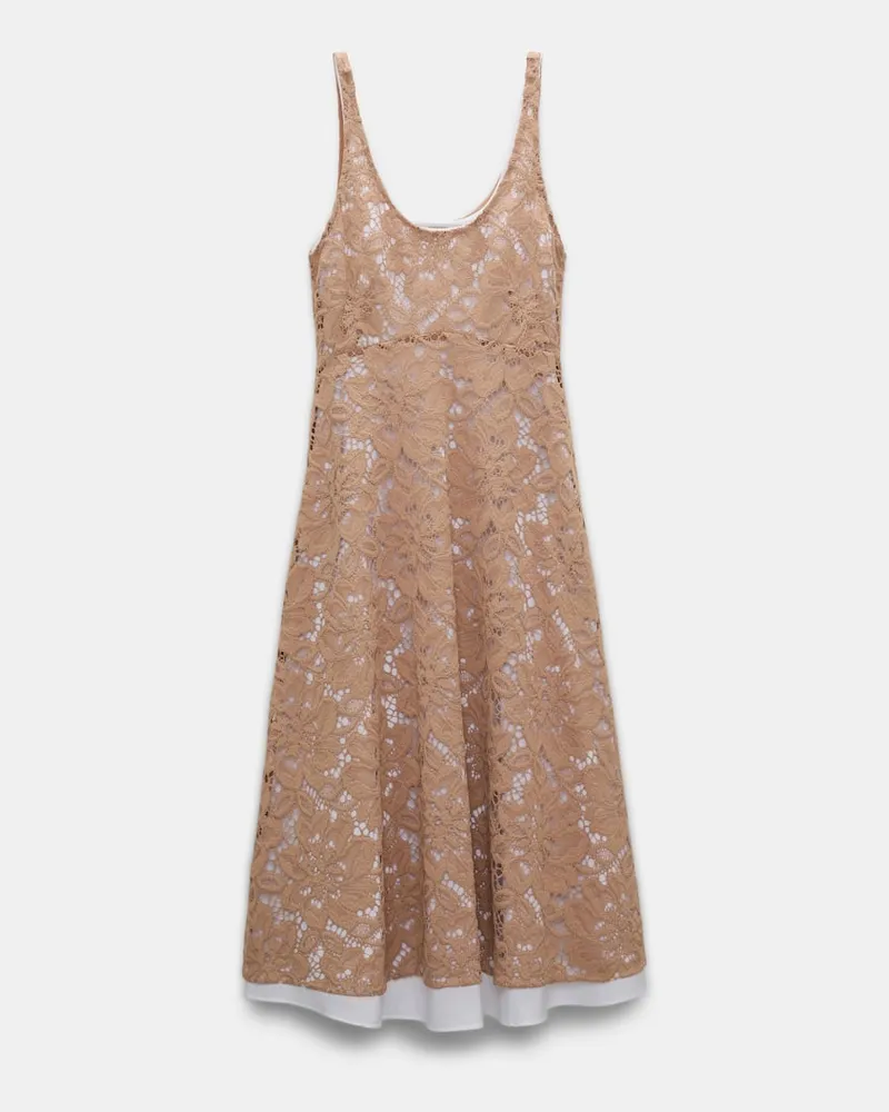 Dorothee Schumacher Midi-Kleid aus Spitze mit Tanktop-Ausschnitt Braun
