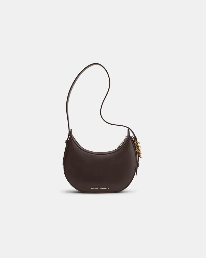 Dorothee Schumacher Half Moon Mini Bag aus weichem Kalbsleder mit D-Rings Braun