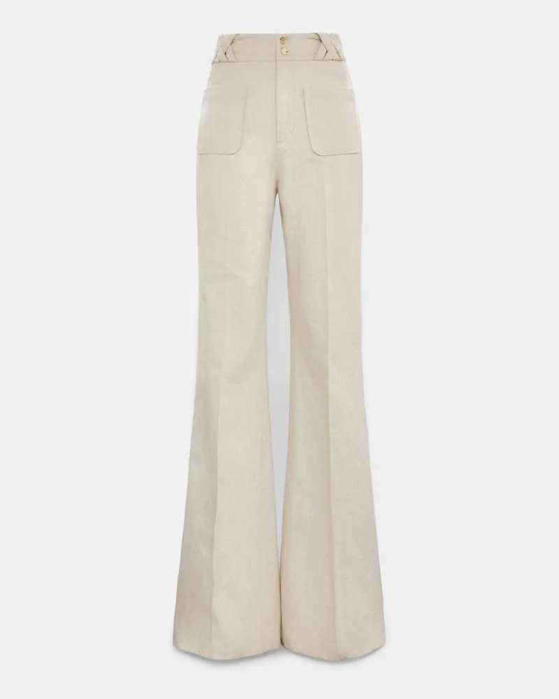 Dorothee Schumacher Flared Pants aus Baumwolle und Leinen Beige