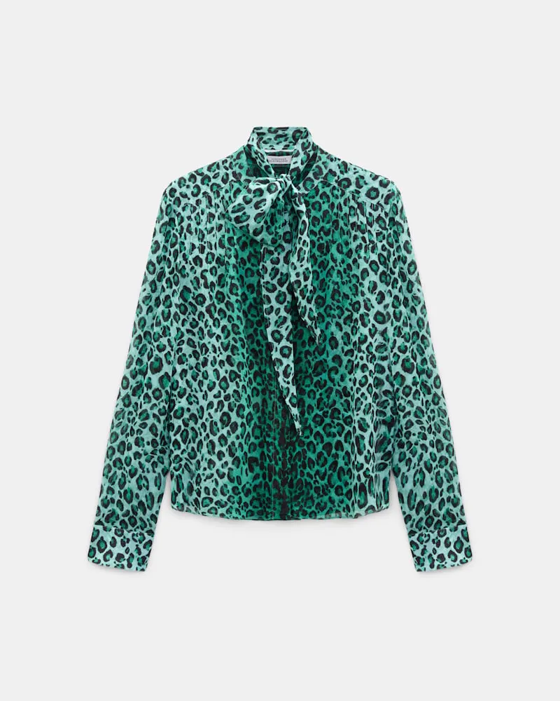 Dorothee Schumacher Hemdbluse mit Leopardenmuster aus Viskose-Georgettet Grün