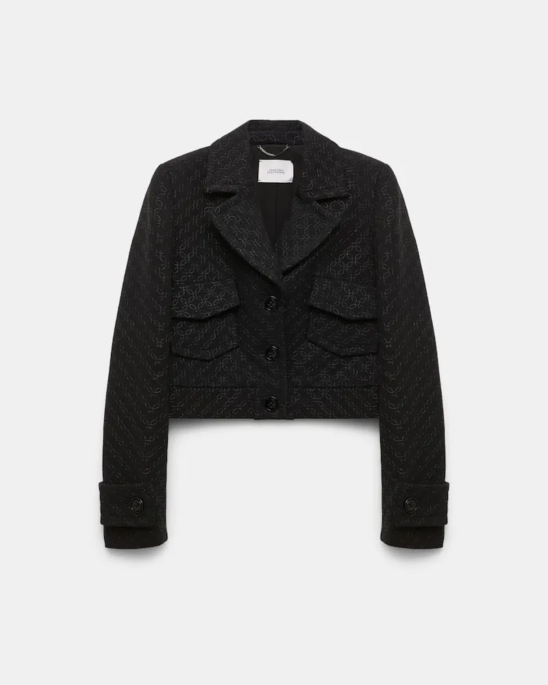 Dorothee Schumacher Einreihiger Blouson aus besticktem Punto Milano Schwarz