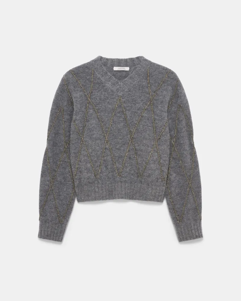 Dorothee Schumacher Pullover mit V-Ausschnitt und Argyle-Stickerei Grau