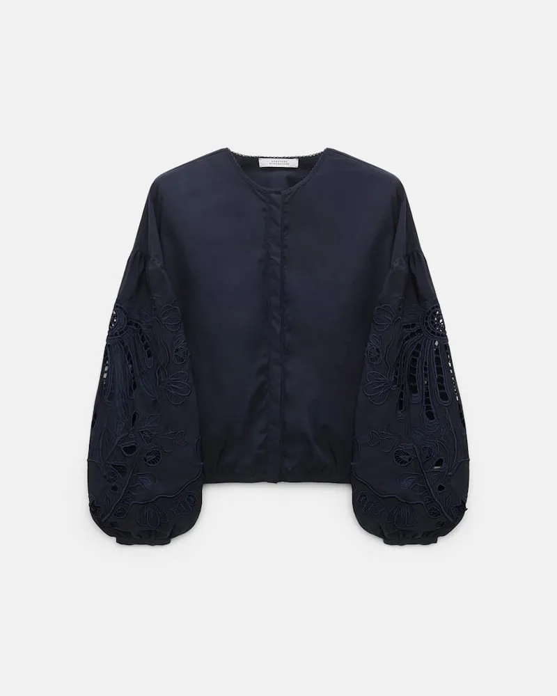 Dorothee Schumacher Bluse mit Broderie-Anglais-Stickerei aus Baumwolle Blau