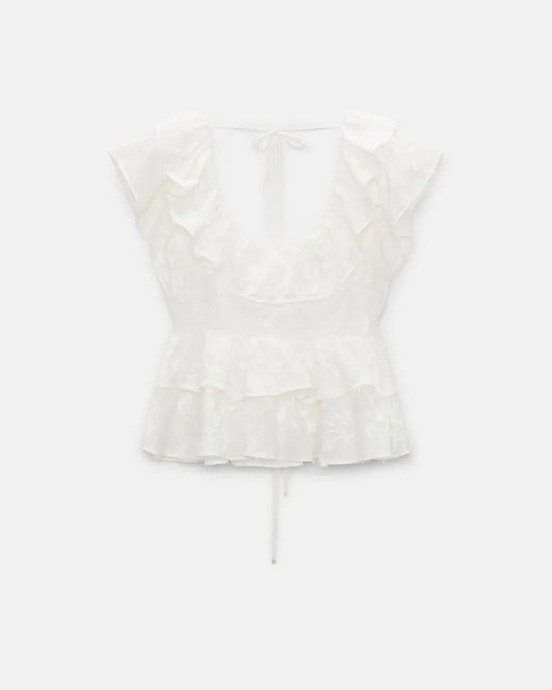 Dorothee Schumacher Top mit Volants aus Baumwoll-Fil-Coupé Weiß