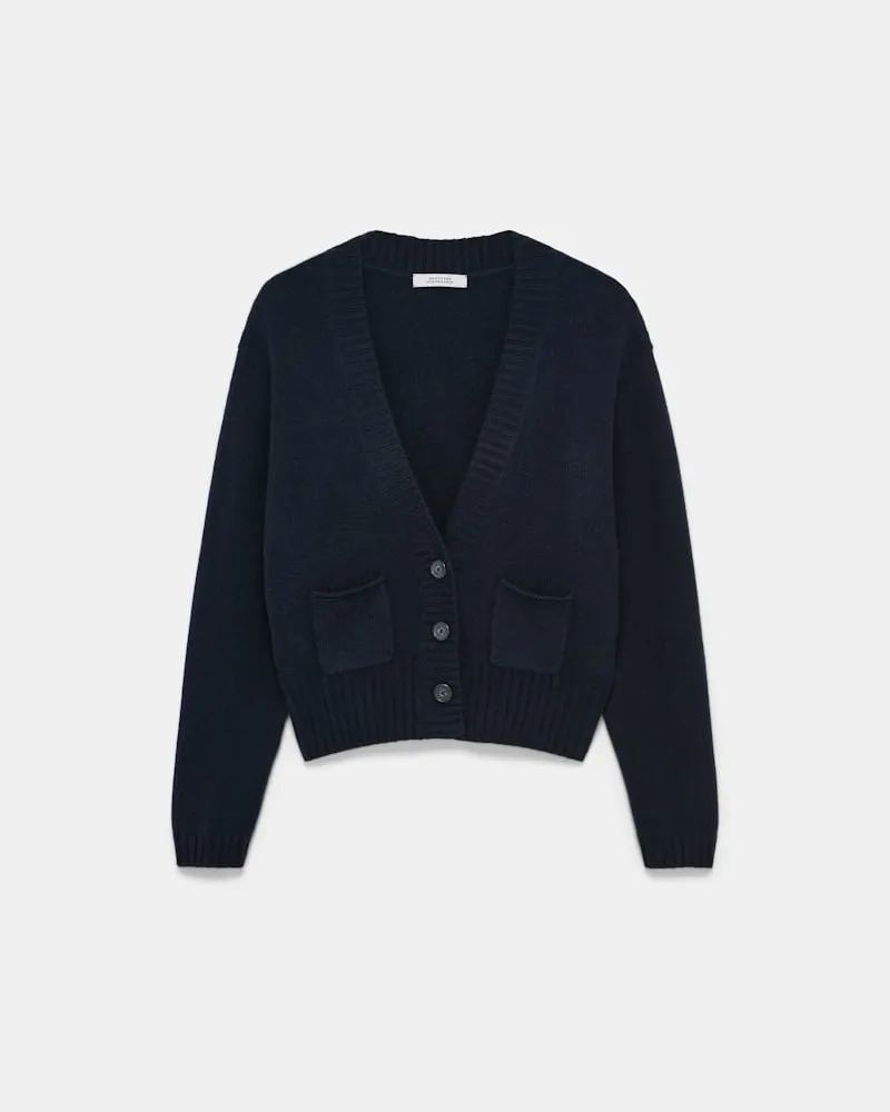 Dorothee Schumacher Cardigan mit V-Ausschnitt aus Merino und Kaschmir Blau