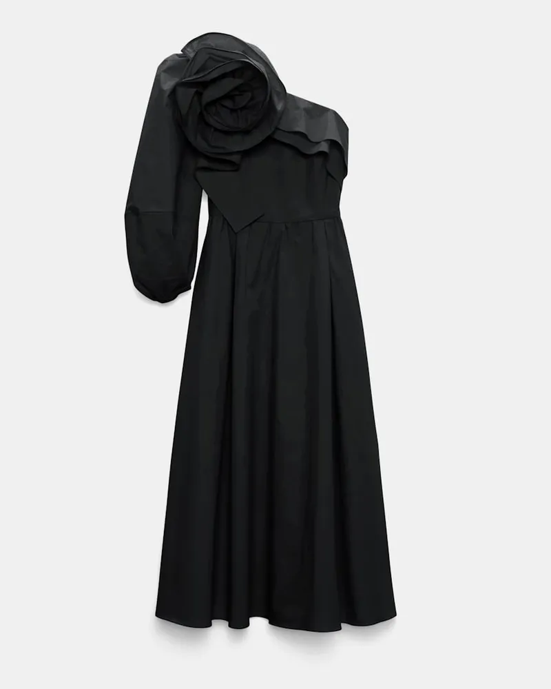 Dorothee Schumacher Asymmetrisches Midi-Kleid mit Maxi-Blumenbrosche Schwarz