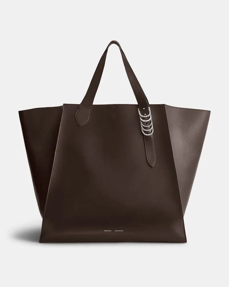 Dorothee Schumacher XL-Tote aus weichem Kalbsleder mit D-Rings Braun