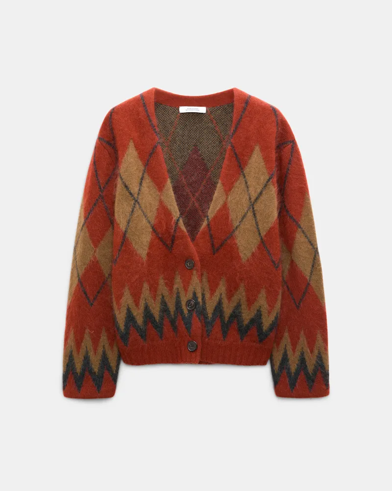 Dorothee Schumacher Cardigan mit Argyle-Muster und V-Ausschnitt aus Merino und Kaschmir Multi