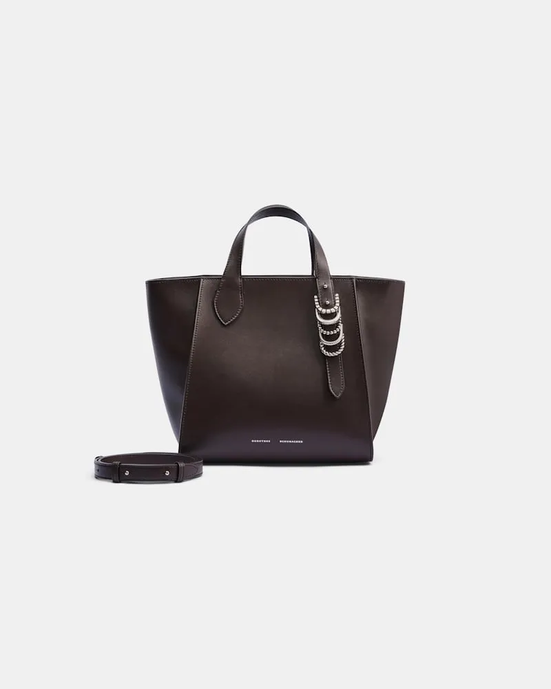 Dorothee Schumacher Crossbody Tote Bag aus weichem Kalbsleder mit D-Ring-Hardware Braun