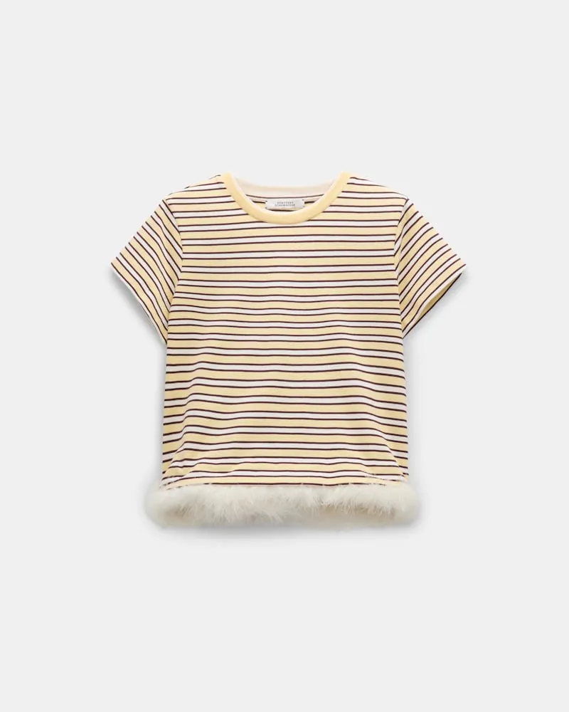 Dorothee Schumacher Gestreiftes T-Shirt mit Federbesatz Multi