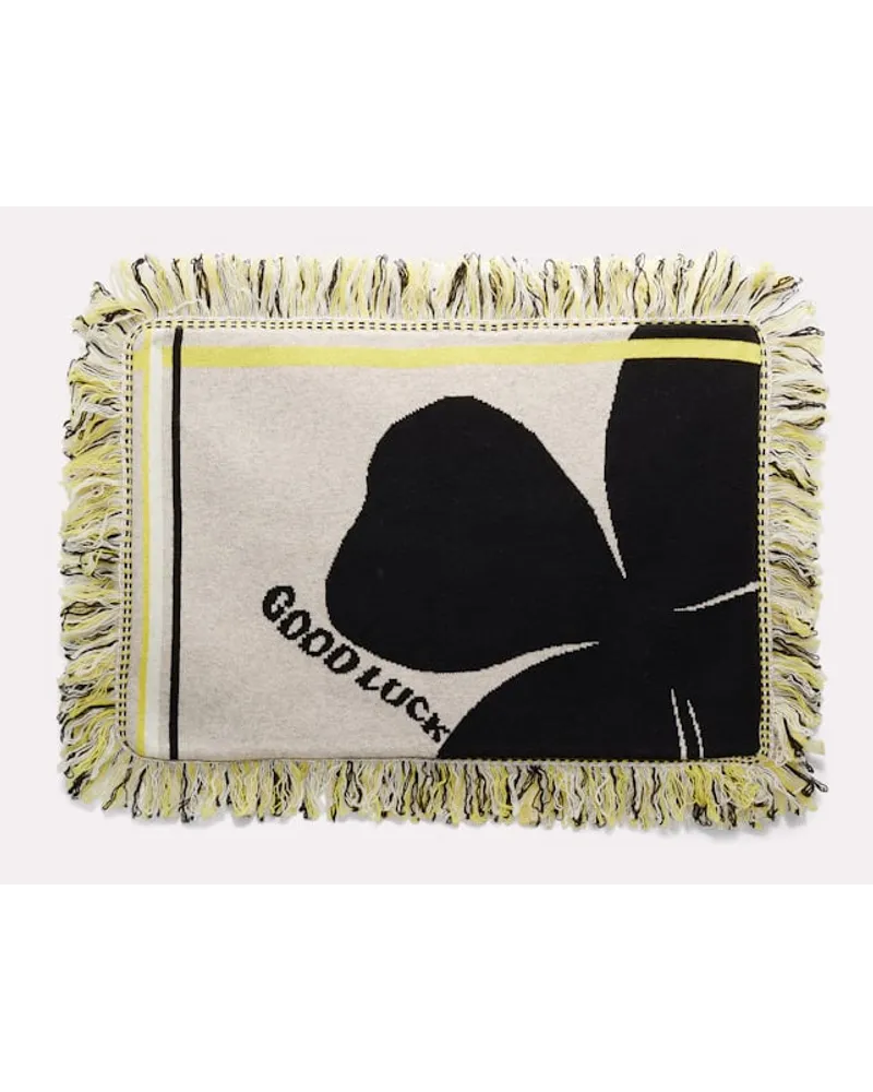 Dorothee Schumacher Kissen aus Wolle mit Kleeblatt und GOOD LUCK Motiv Beige