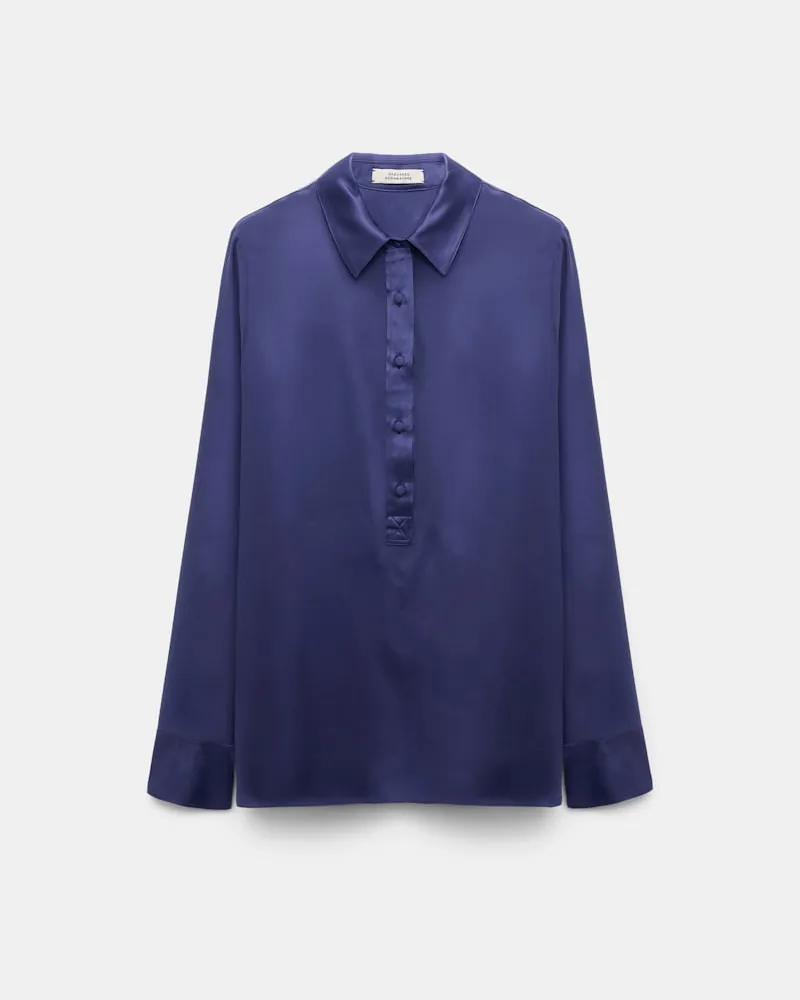 Dorothee Schumacher Bluse aus Seidensatin mit Polokragen Violett