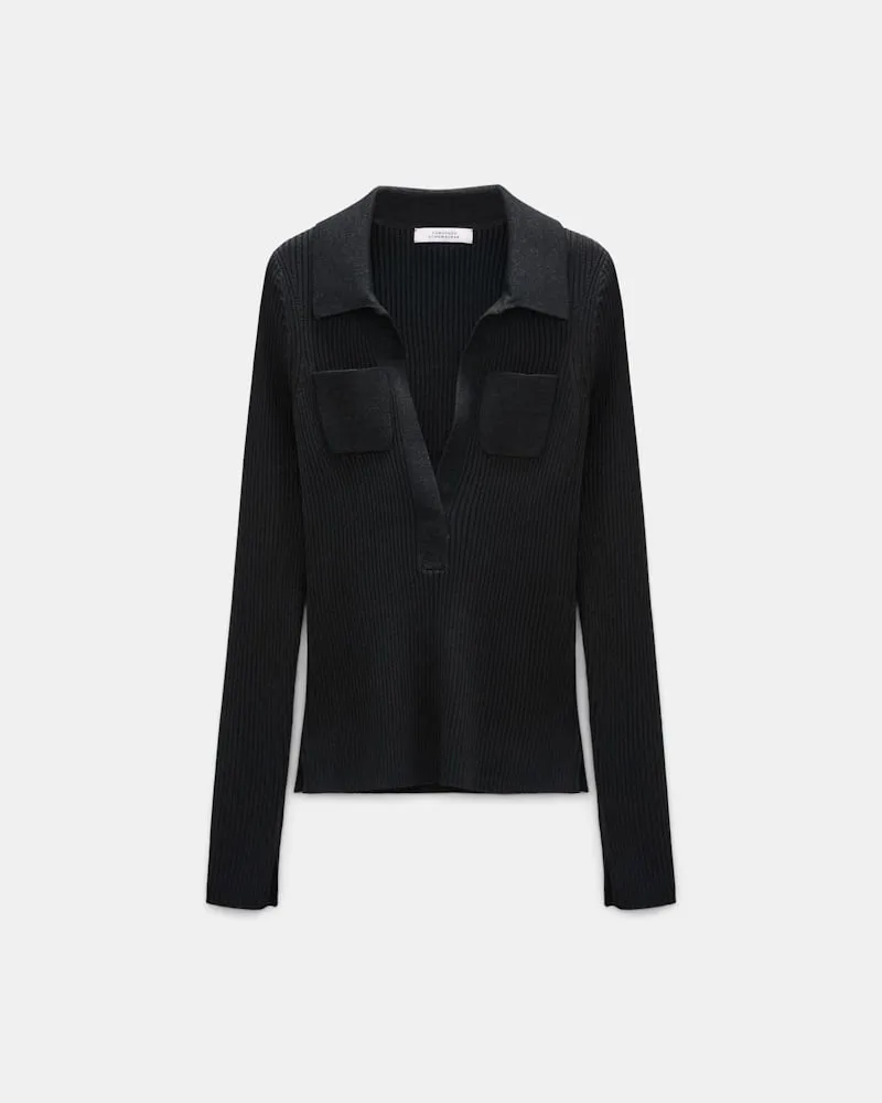 Dorothee Schumacher Pullover mit Polokragen aus einem Merino-Lurex-Mix Schwarz