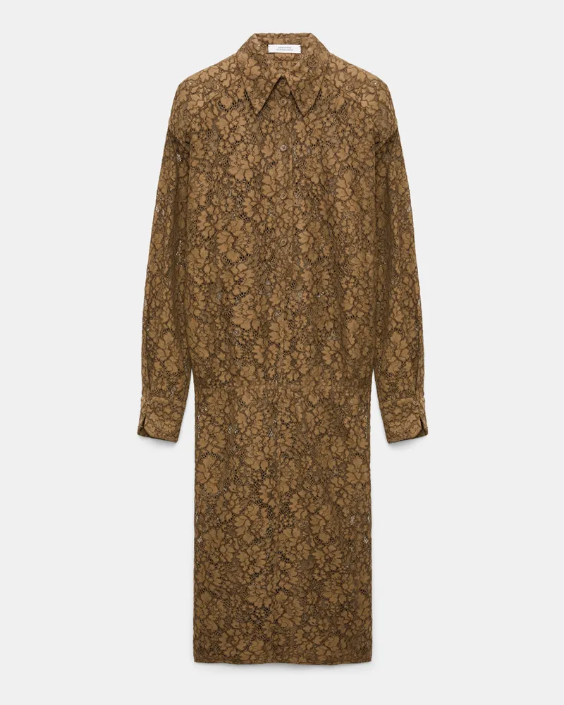 Dorothee Schumacher Hemdblusenkleid aus Guipurespitze Braun