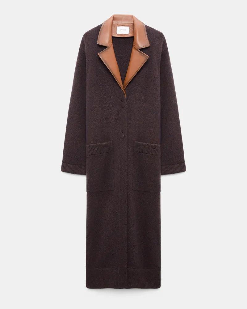 Dorothee Schumacher Mantel aus Merino und Kaschmir Lederrevers Braun