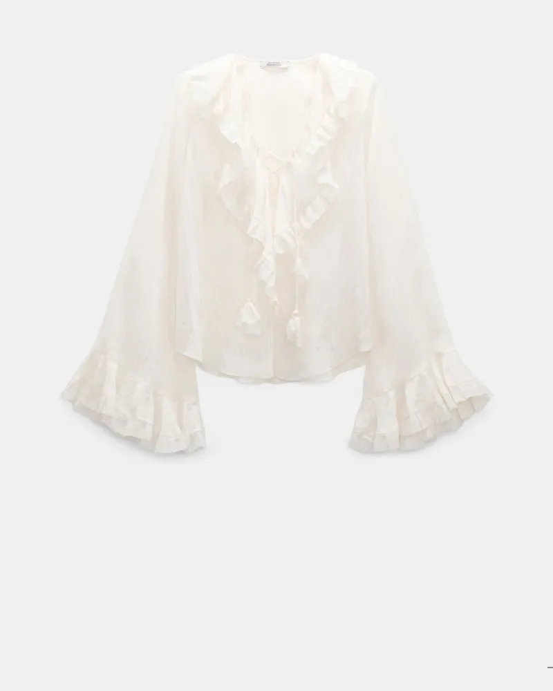 Dorothee Schumacher Bohemian Bluse aus gestreifter Seide-Viskose Weiß