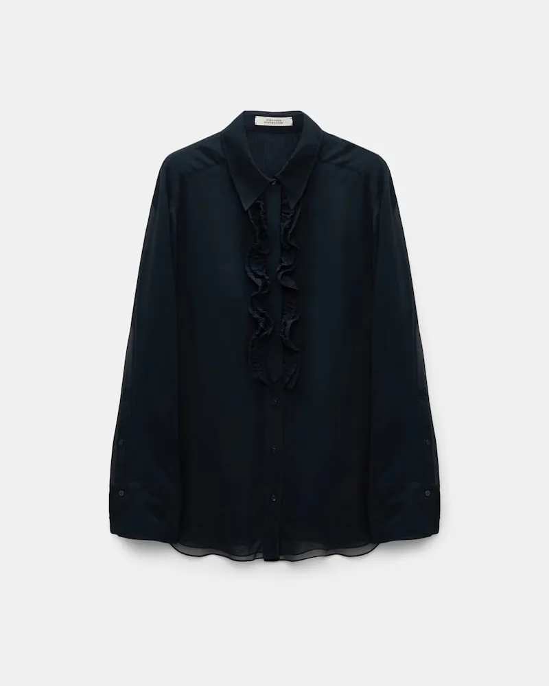 Dorothee Schumacher Hemd mit Ruffle-Detail aus Seiden-Georgette Blau
