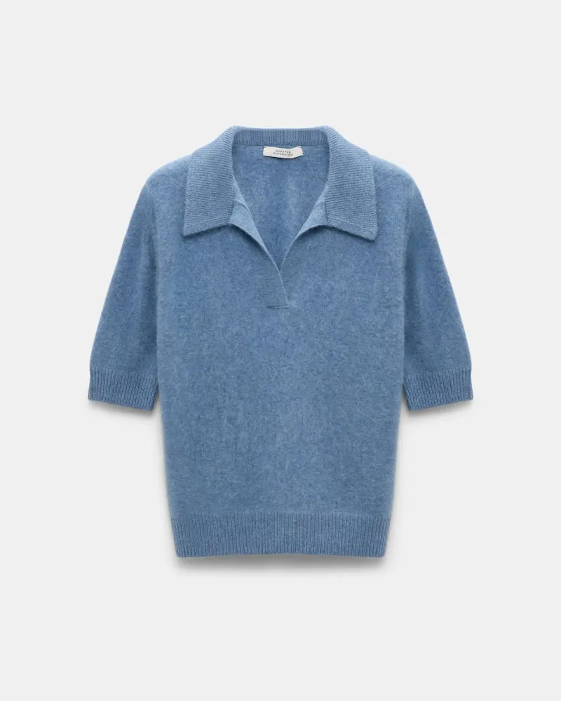 Dorothee Schumacher Pullover aus Merino-Kaschmir Mix mit Polokragen Blau