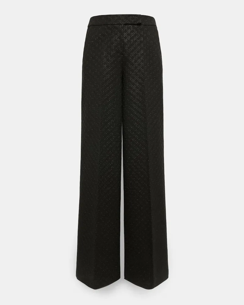 Dorothee Schumacher Hose mit weitem Bein aus besticktem Punto Milano Schwarz
