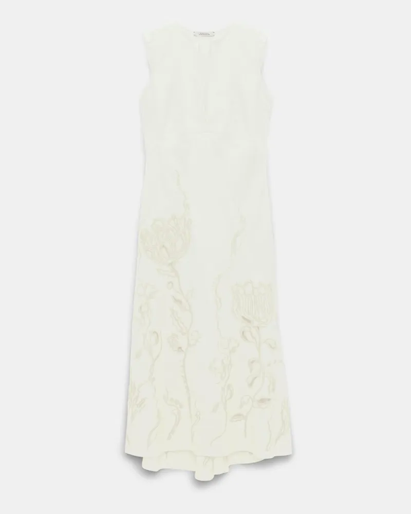 Dorothee Schumacher Armelloses Midi-Kleid aus besticktem Leinen Weiß
