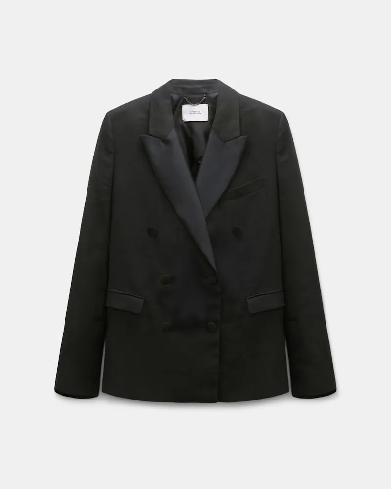 Dorothee Schumacher Smoking-Blazer aus Leinen und Baumwolle Schwarz