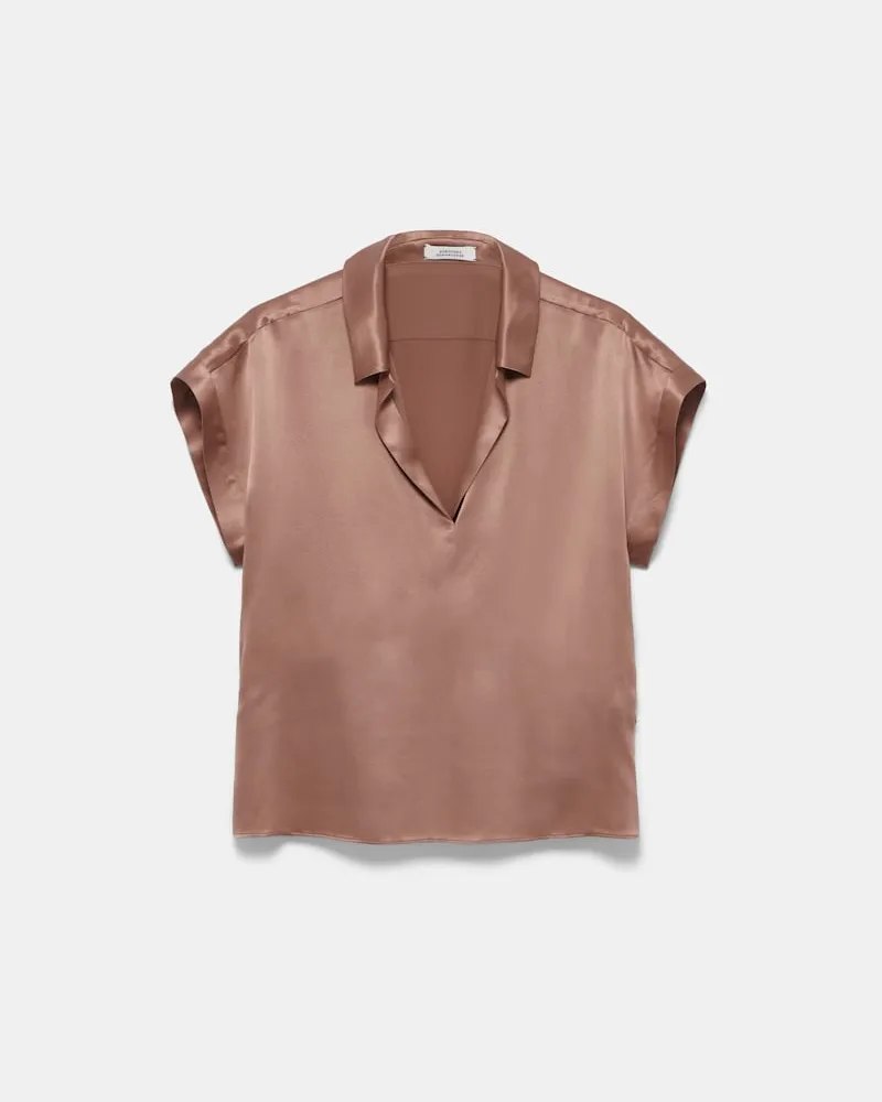 Dorothee Schumacher Kurze T-Shirt Bluse aus Seidencharmeuse Braun
