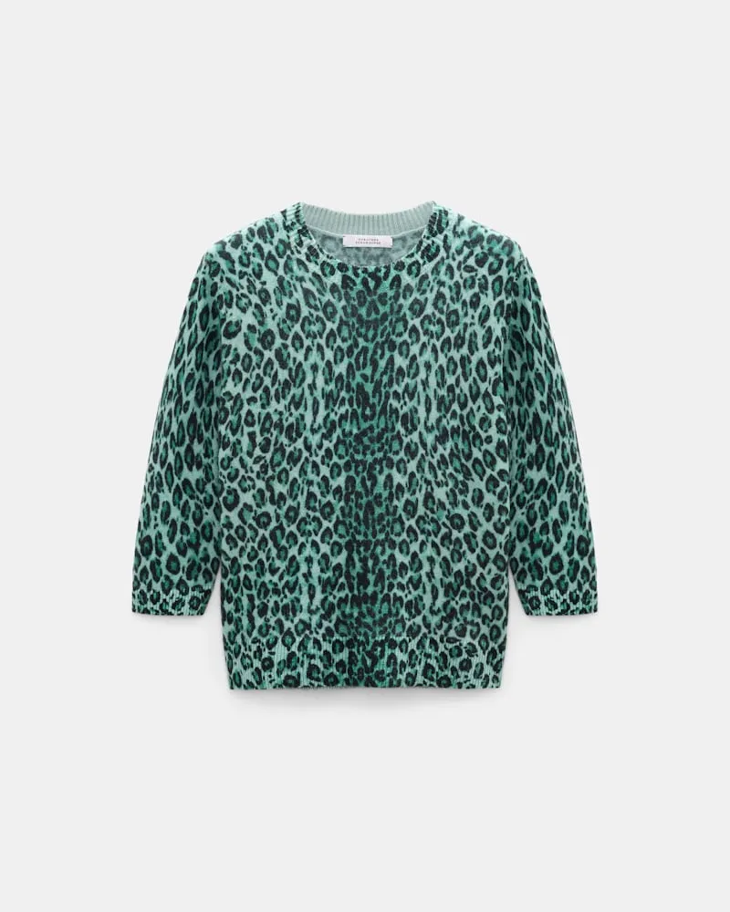 Dorothee Schumacher Pullover mit Leoparden-Print aus Merino und Kaschmir Grün